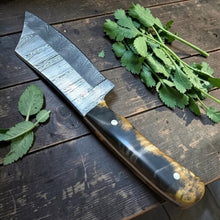 Load image into Gallery viewer, Damascus Steel Buckeye Burl Mini Cleaver