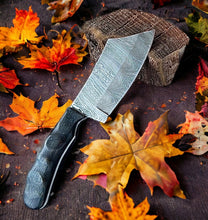 Load image into Gallery viewer, Irish Bog Oak Full Size Damascus Steel Cleaver
